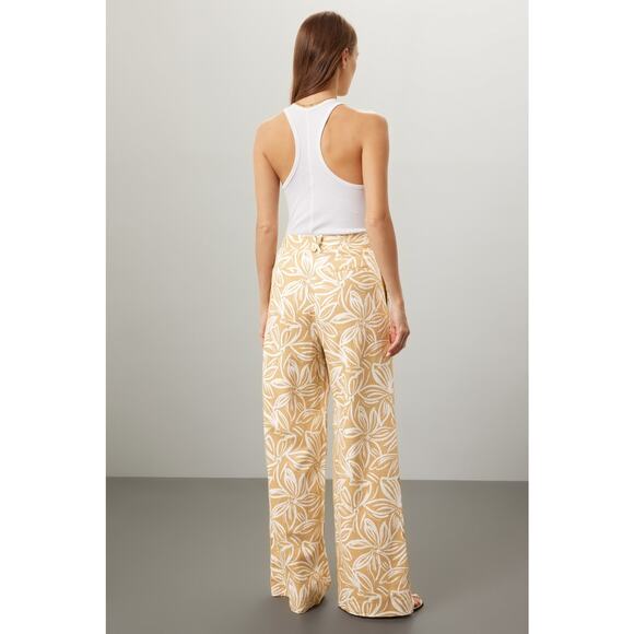 TOCCIN X RTR Brown Tan Floral Printed Wide-Leg Linen Blend Classic Trousers 6 - Picture 2 of 15